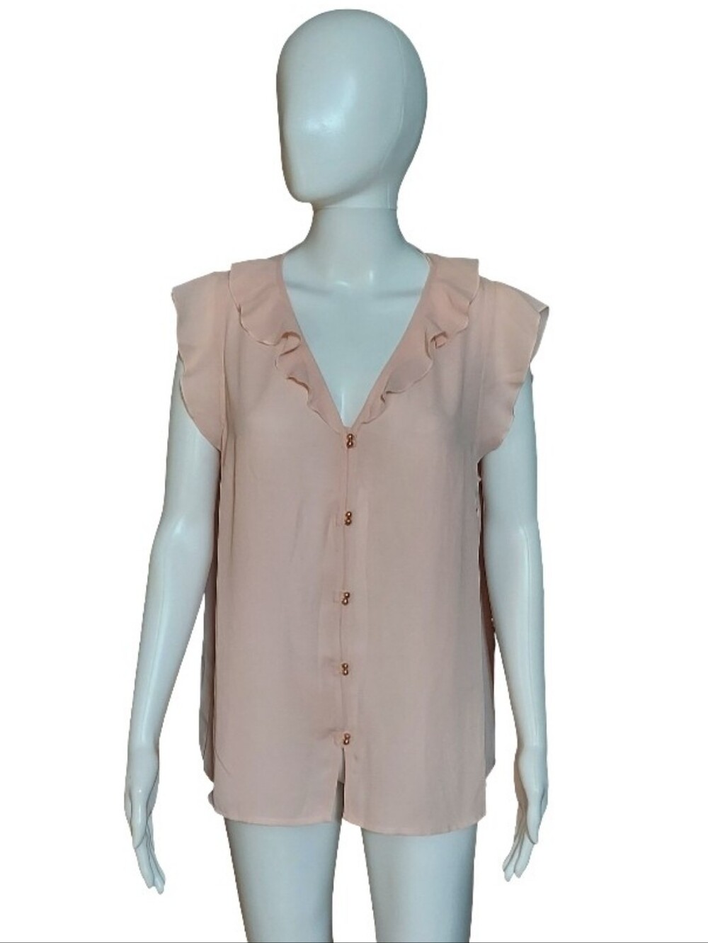 Ivanka Trump Sleeveless Button Front Ruffle Blouse In Georgia Peach